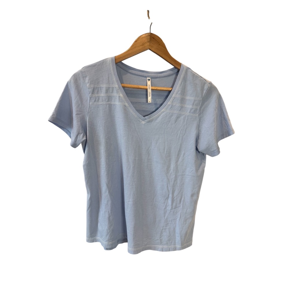 Kuhl‎ V Neck T Shirt Light Blue Stitch Detail Women's Size S
